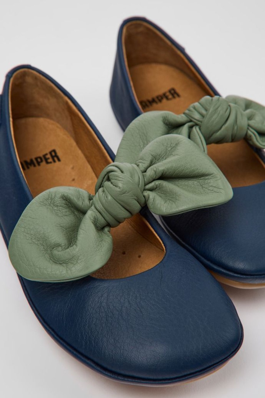 Camper Blauw Met Groene Leren Kinderballerina'S