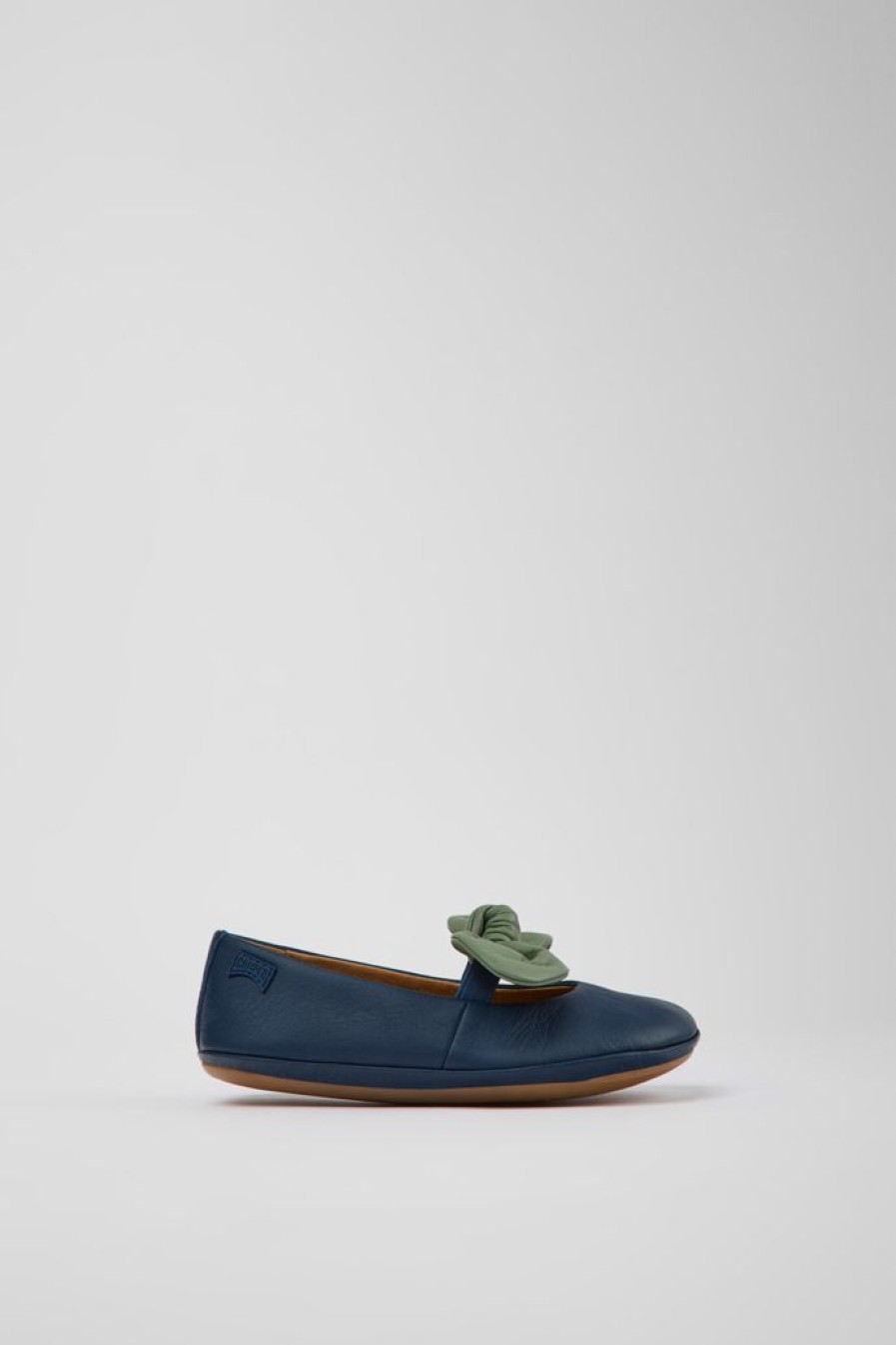 Camper Blauw Met Groene Leren Kinderballerina'S