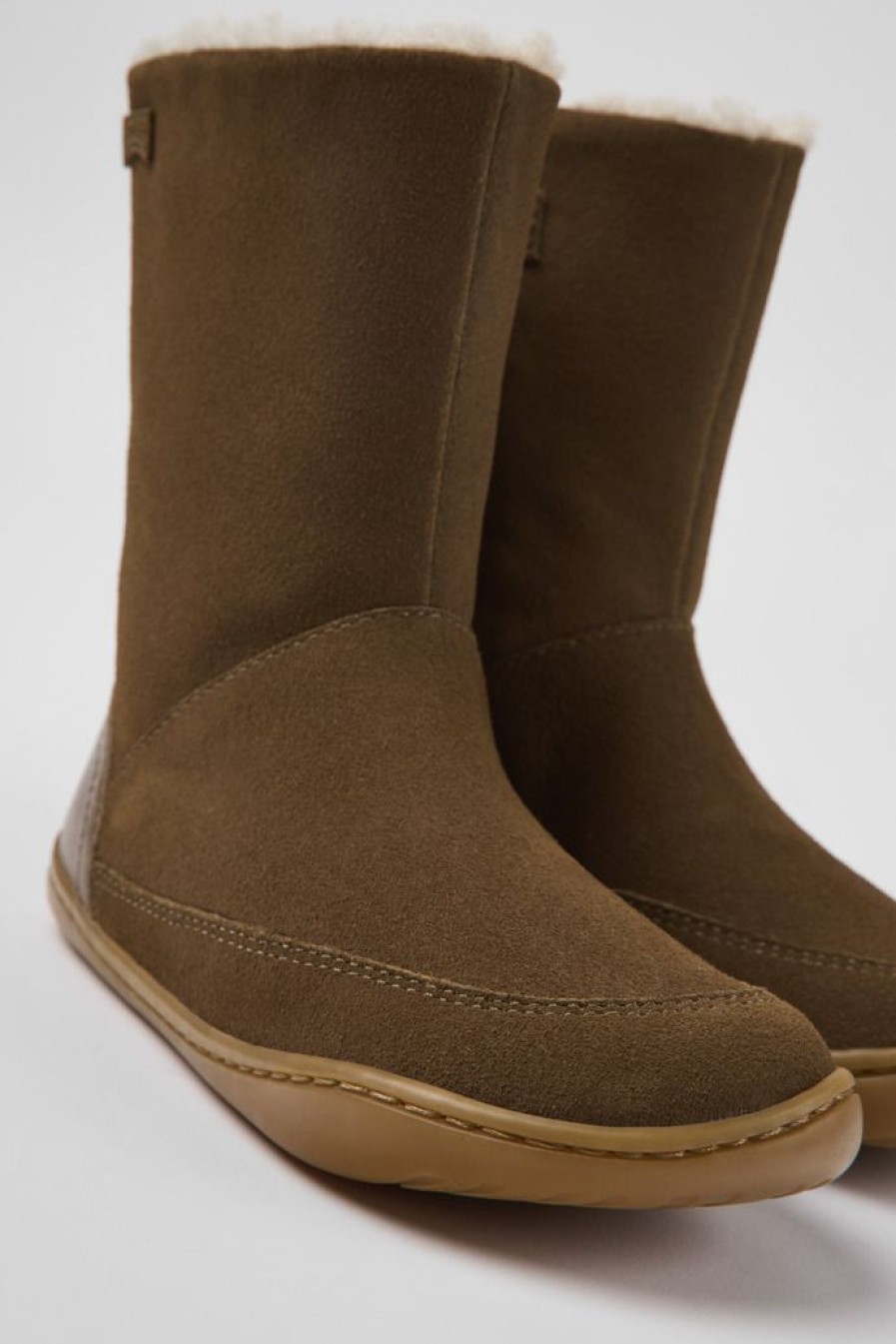 Camper Bruine Nubuck En Leren Kinderlaarzen