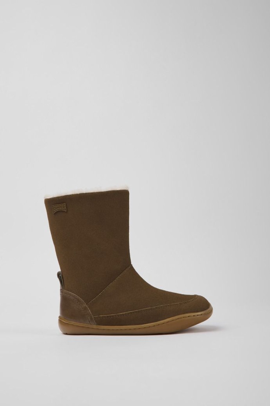 Camper Bruine Nubuck En Leren Kinderlaarzen