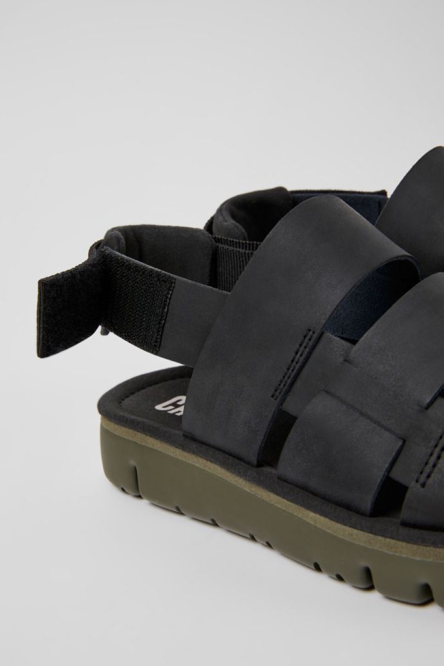 Camper Zwarte Leren En Stoffen Herensandalen