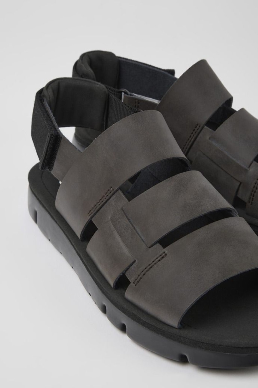 Camper Bruine Leren En Stoffen Herensandalen