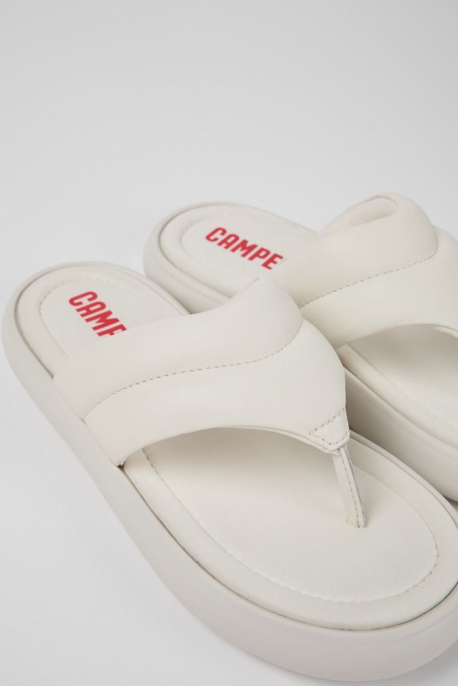 Camper Witte Leren Teenslipper Voor Dames