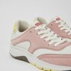 Camper Wit Met Roze Stoffen En Nubuck Damessneakers