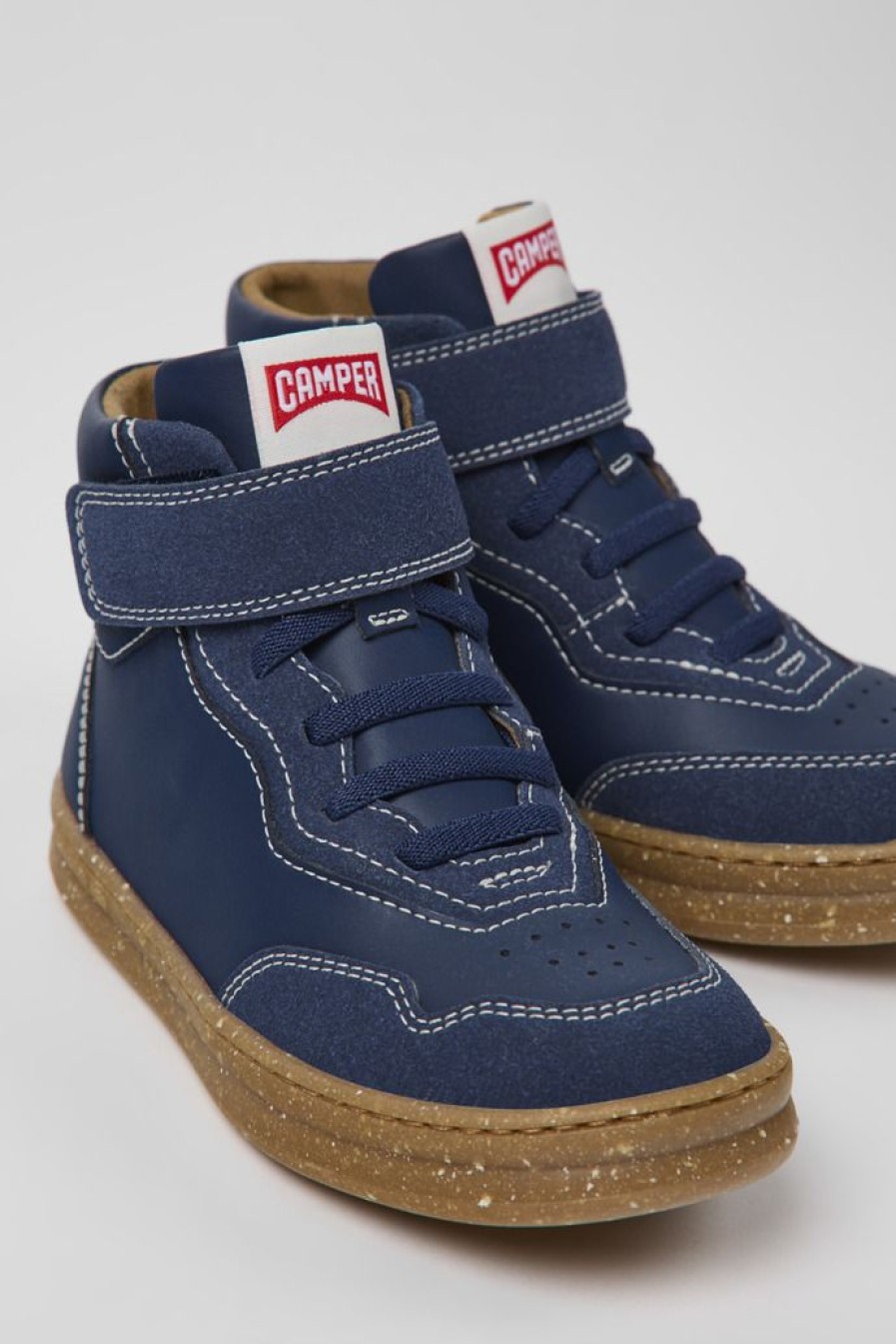 Camper Donkerblauwe Leren En Nubuck Kinder-Enkelboots