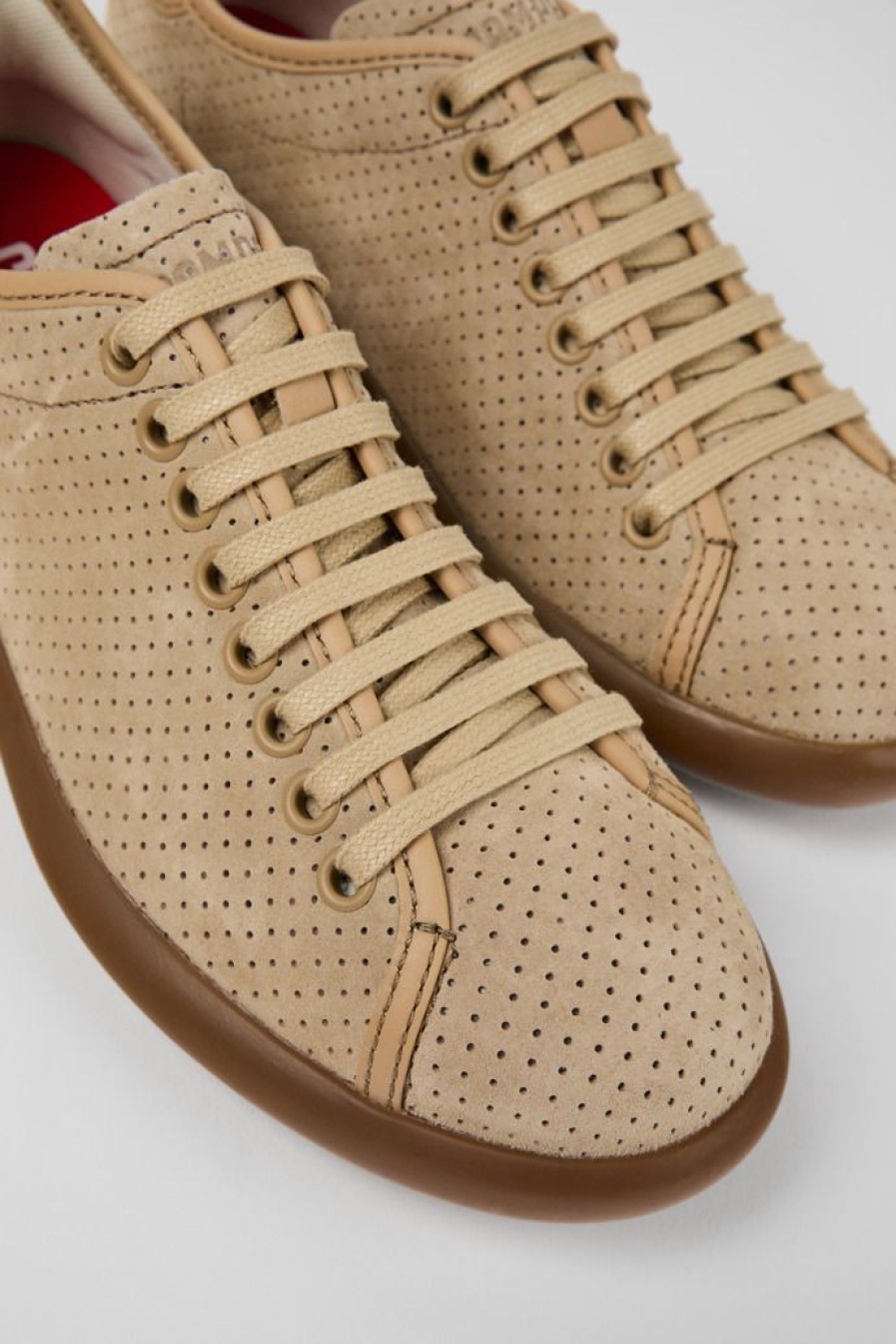 Camper Beige Nubuck/Leren Sneaker Voor Dames