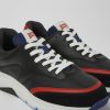 Camper Zwart Met Rode Stoffen En Leren Damessneakers