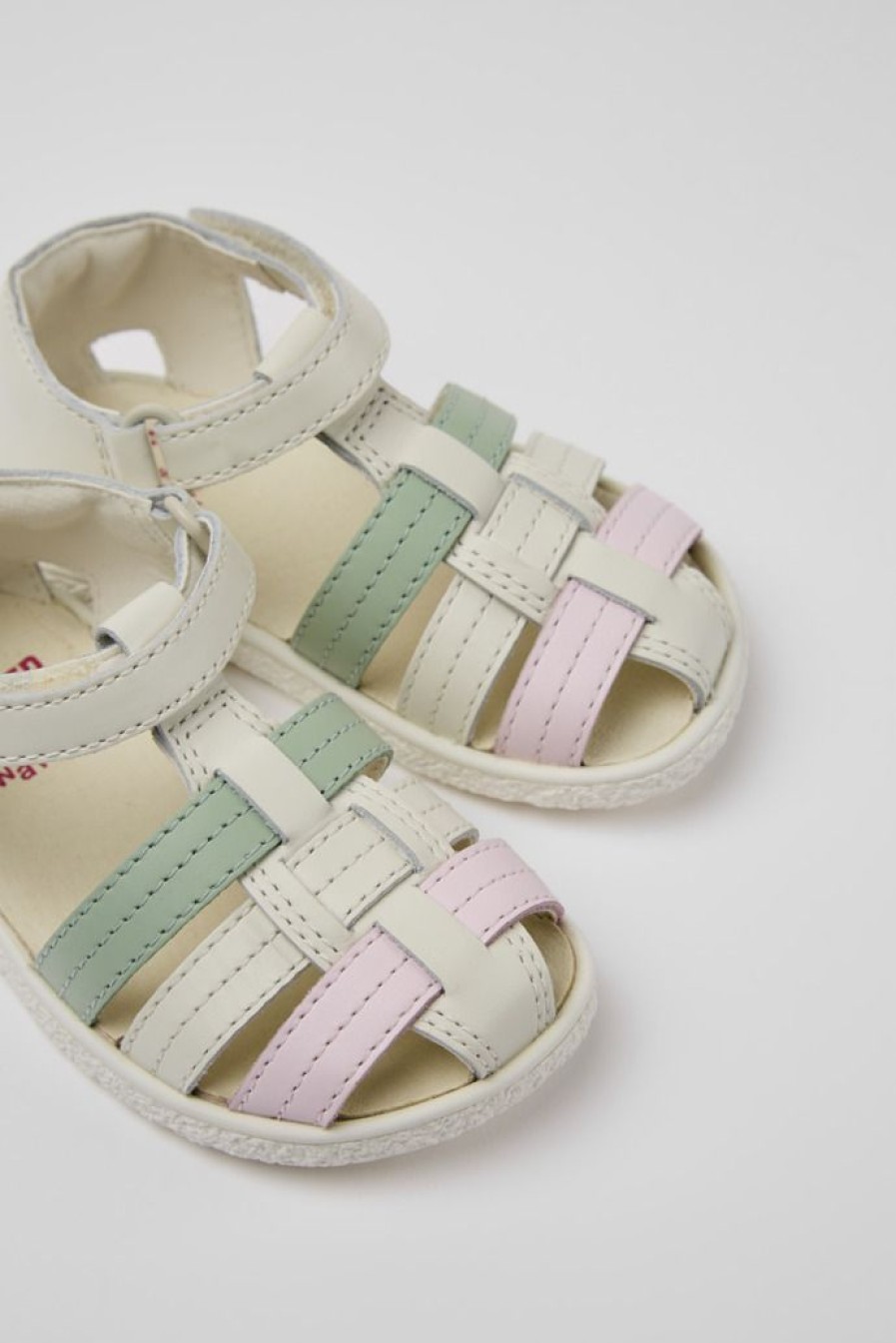 Camper Witte, Groene En Roze Leren Sandalen