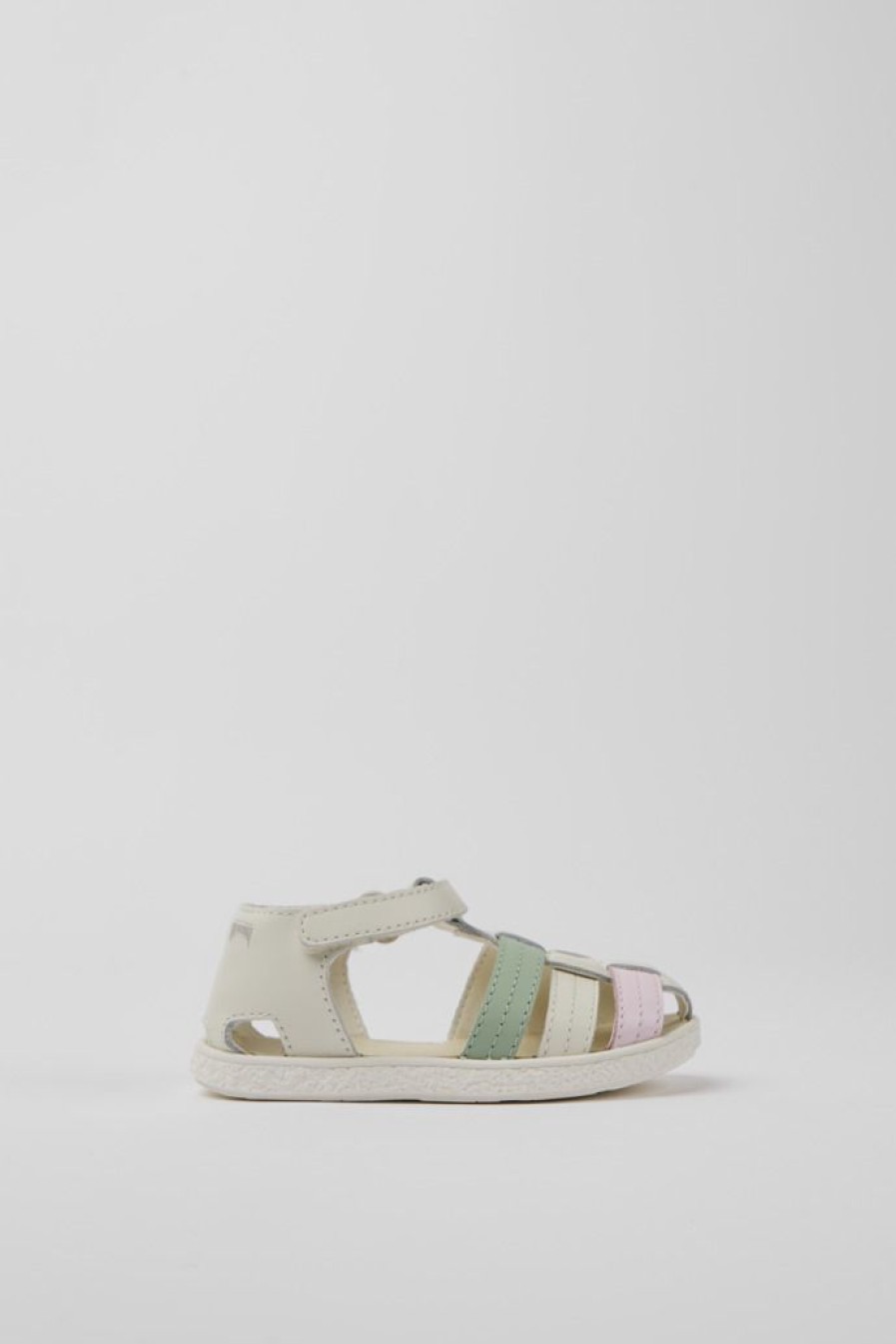 Camper Witte, Groene En Roze Leren Sandalen