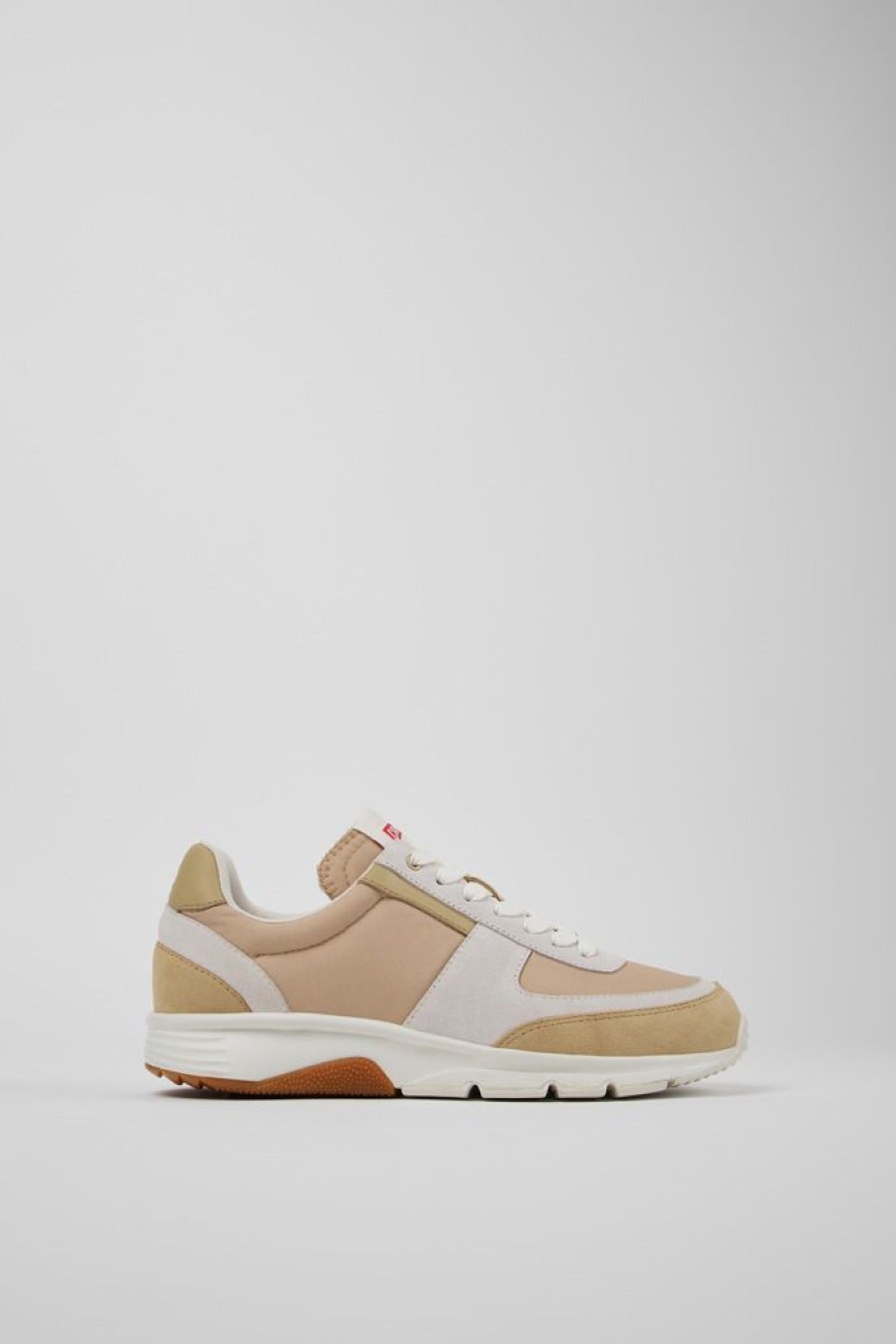 Camper Beige-Wit-Bruine Damessneakers, Nubuck En Textiel