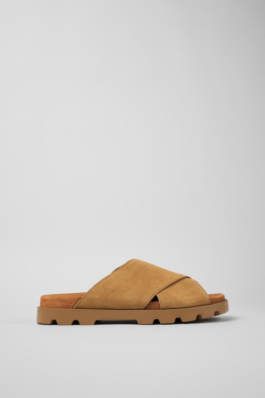 Camper Beige Nubuck Sandaal Voor Heren Met Gekruiste Banden