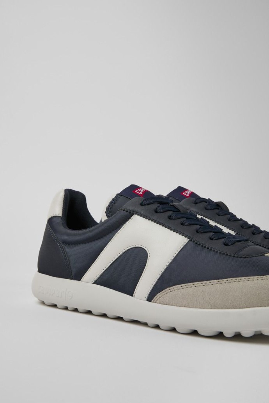 Camper Blauwe Stoffen En Leren Herensneakers