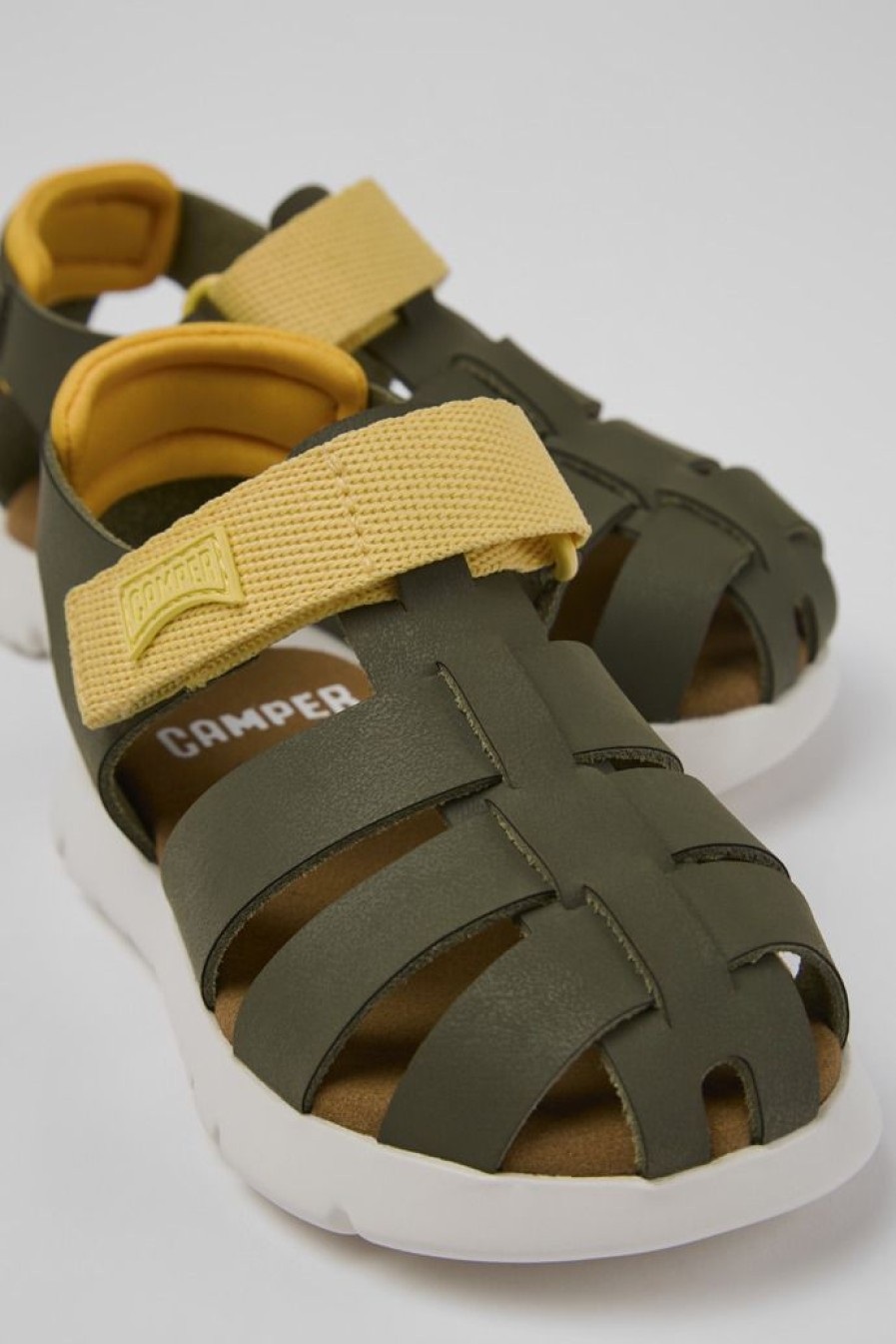 Camper Groene Kindersandalen Van Leer En Stof