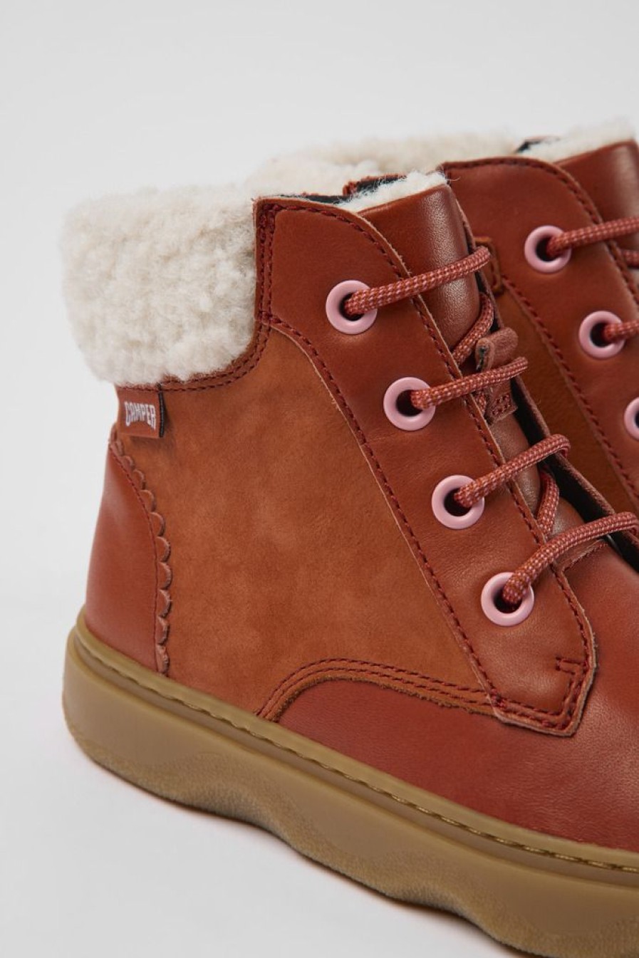 Camper Rode Leren En Nubuck Kinder-Enkelboots