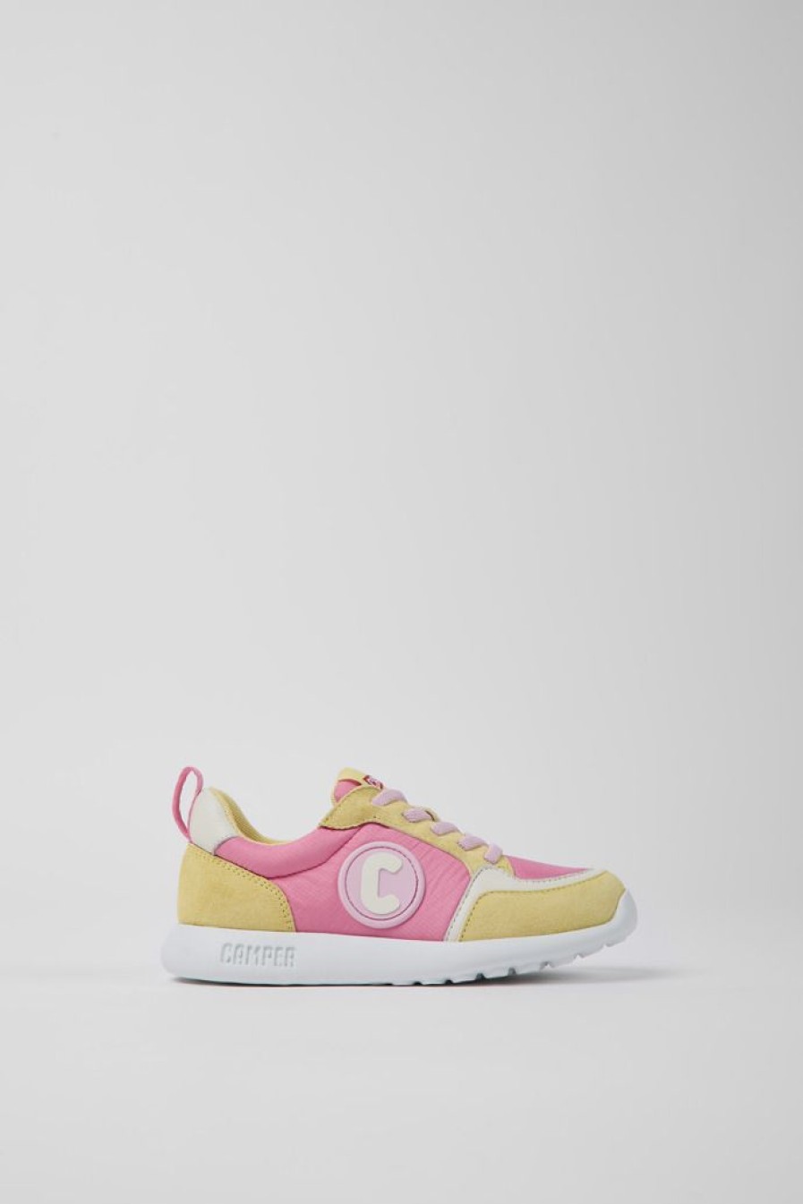 Camper Geel-Roze Stoffen En Nubuck Kindersneakers