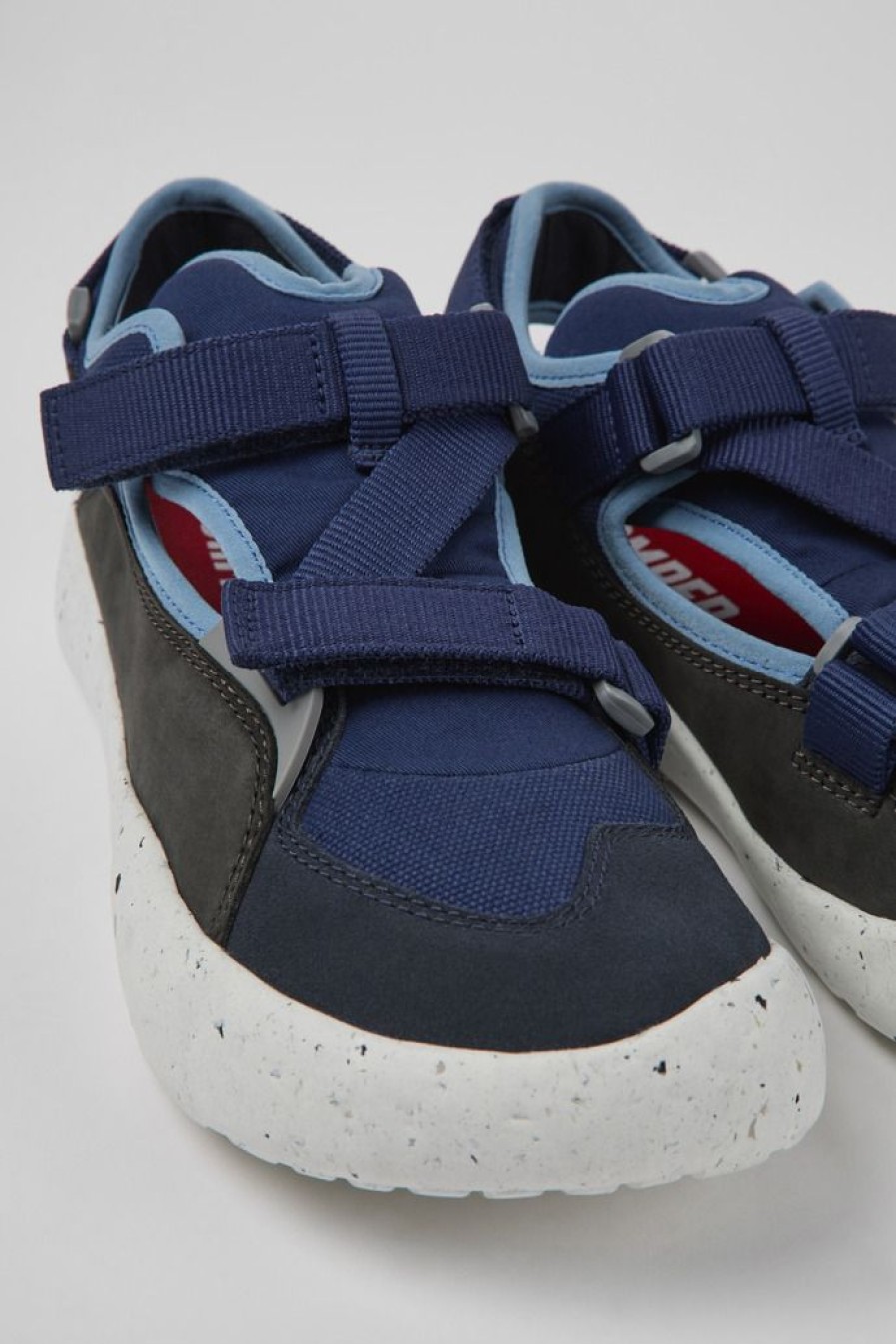 Camper Blauw-Grijs Leer En Stof, Halfopen Herensneakers