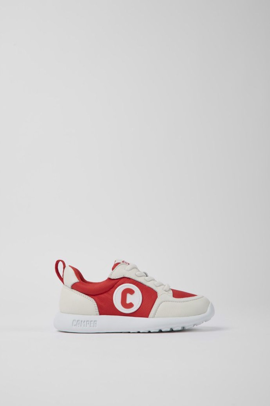 Camper Rood-Witte Leren Kindersneakers, Stof En Leer