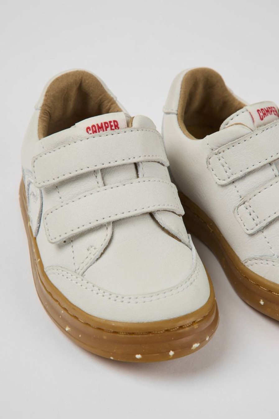 Camper Witte Kindersneakers Van Ongeverfd Leer