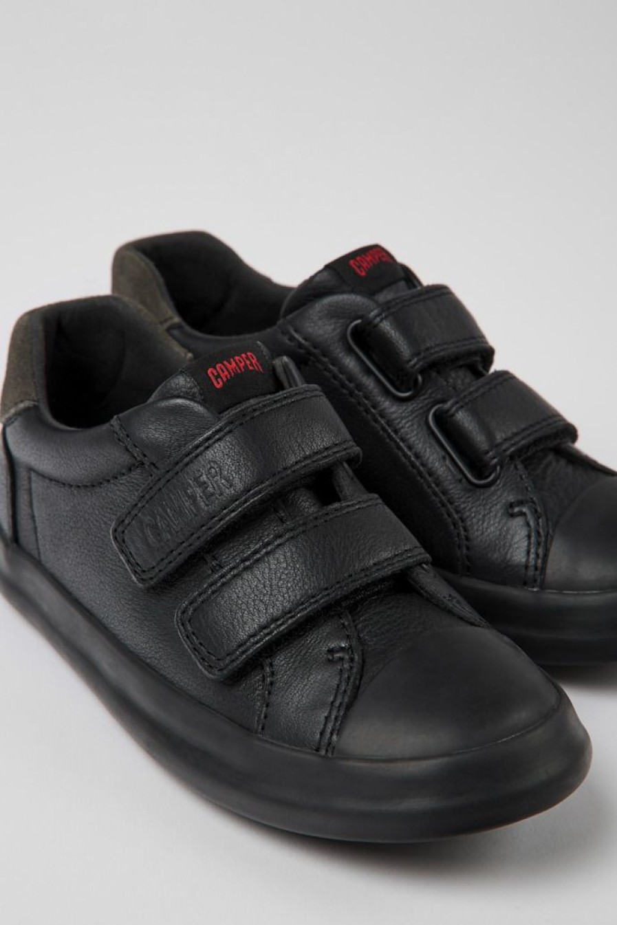 Camper Zwarte Leren En Nubuck Kindersneakers