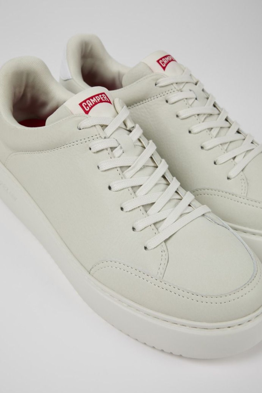 Camper Witte Herensneakers Van Ongeverfd Leer