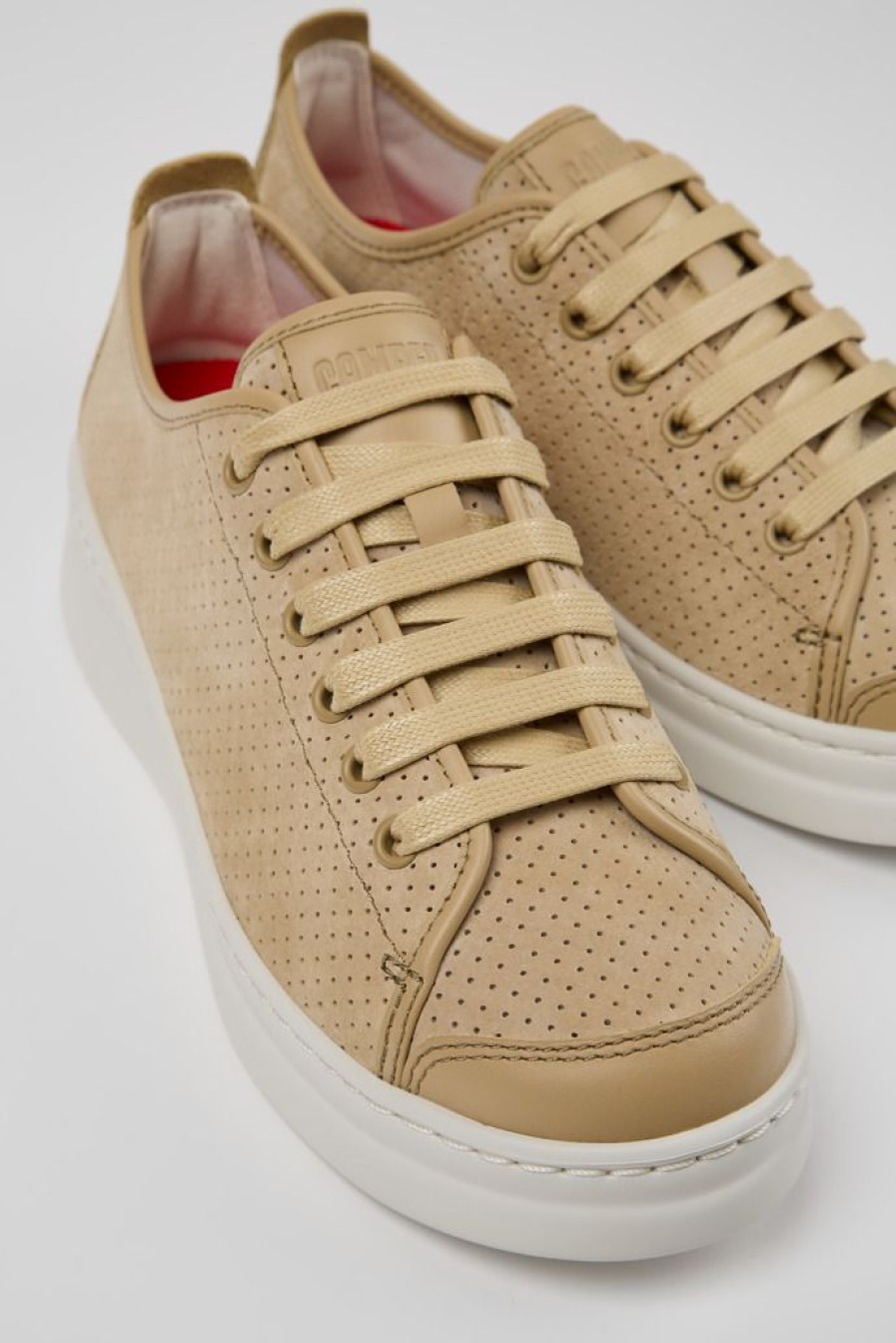 Camper Beige Nubuck/Leren Sneaker Voor Dames