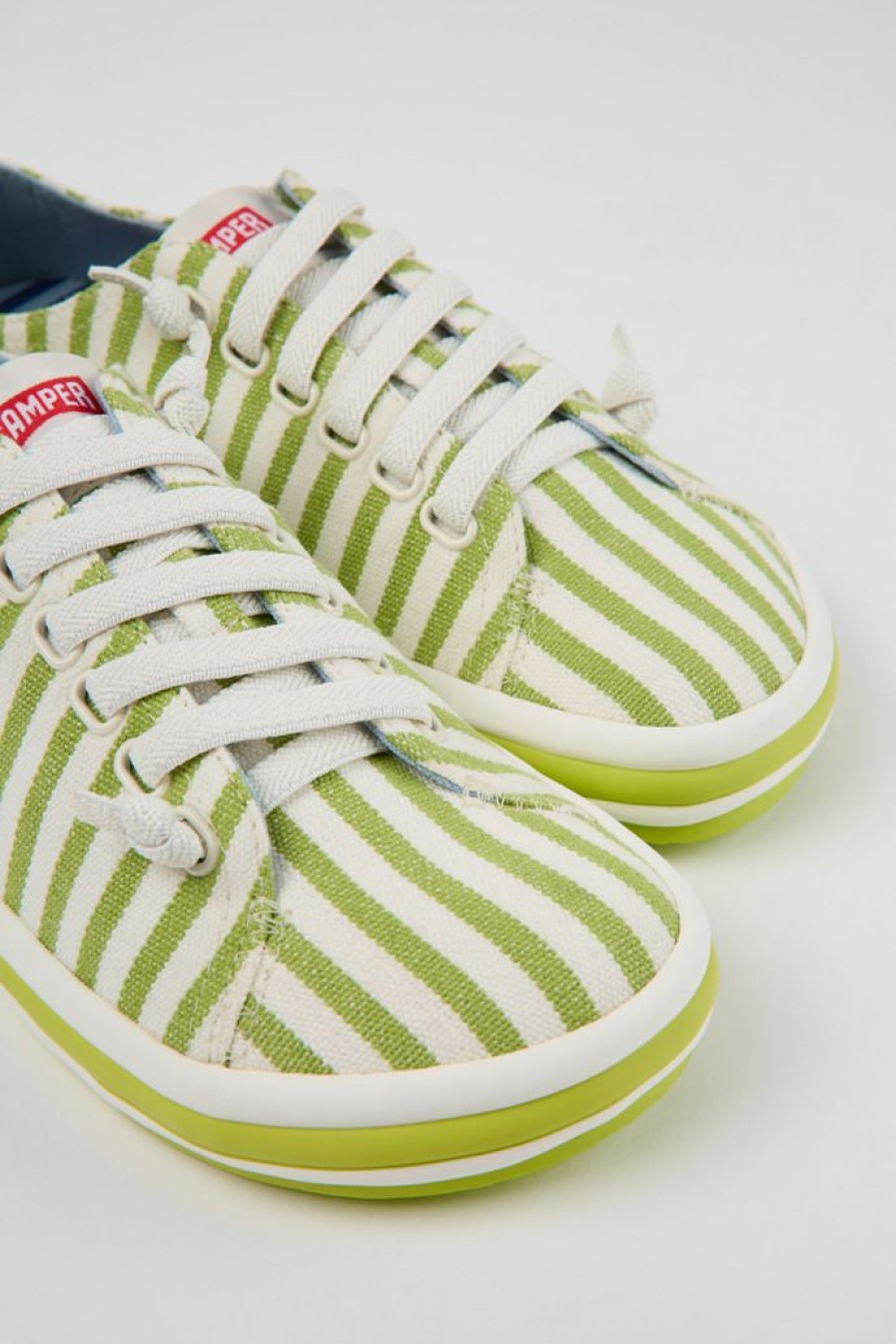 Camper Groen-Witte Stoffen Damessneakers