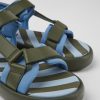 Camper Groen-Blauwe Leren En Stoffen Herensandalen