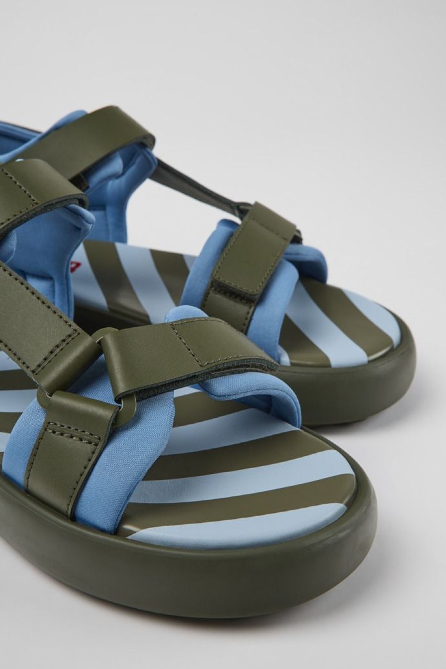 Camper Groen-Blauwe Leren En Stoffen Herensandalen