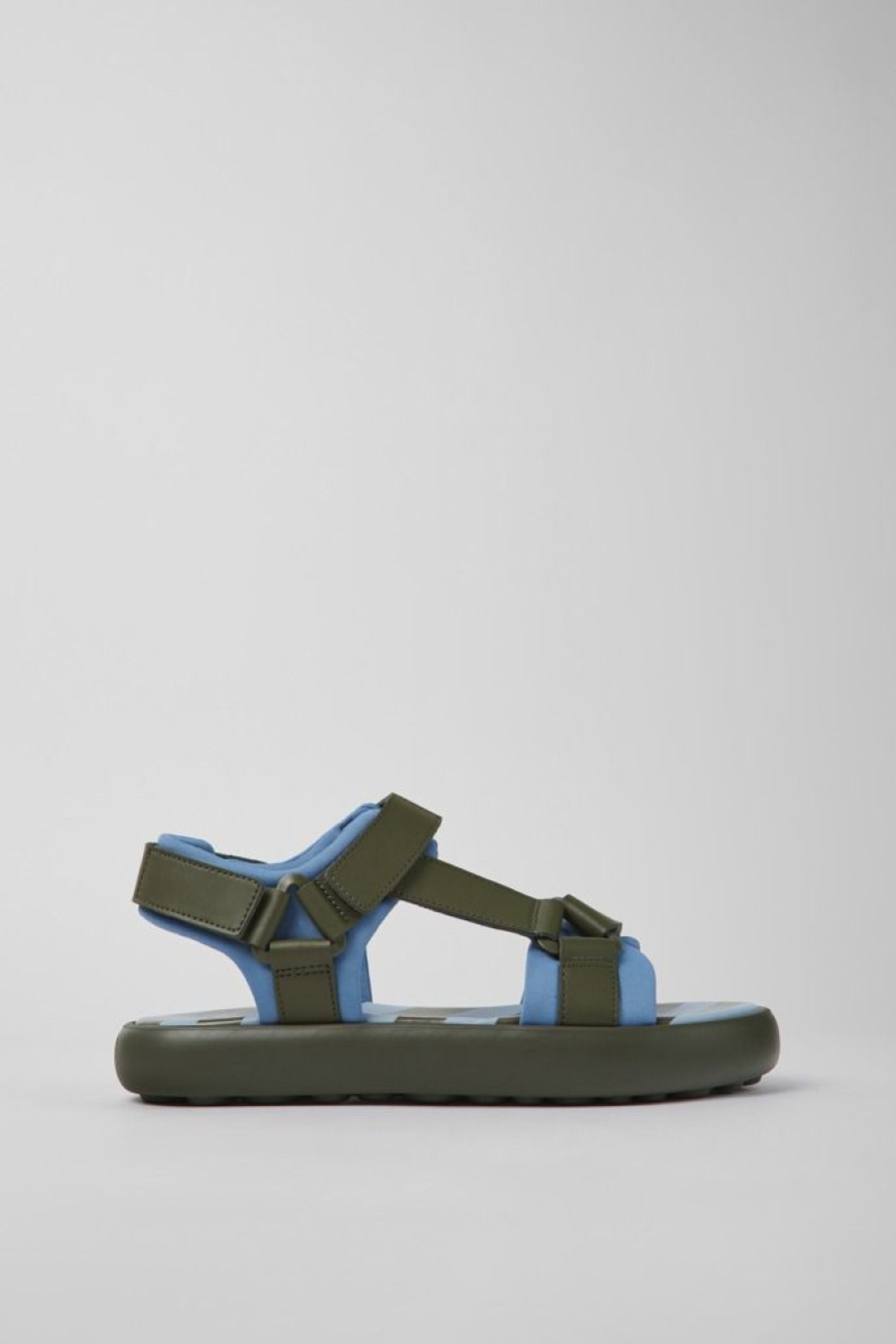 Camper Groen-Blauwe Leren En Stoffen Herensandalen