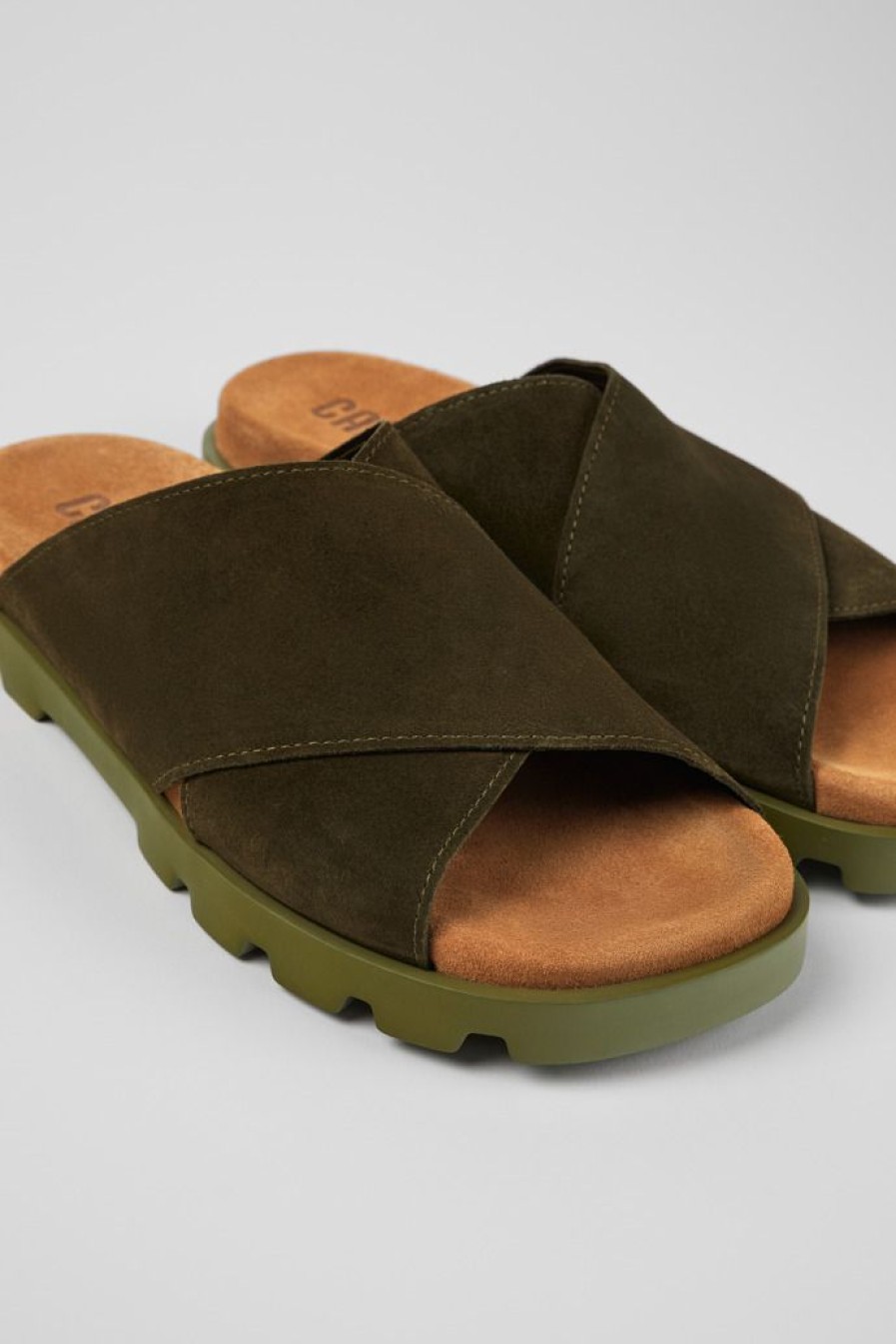 Camper Groene Nubuck Sandaal Voor Heren Met Gekruiste Banden