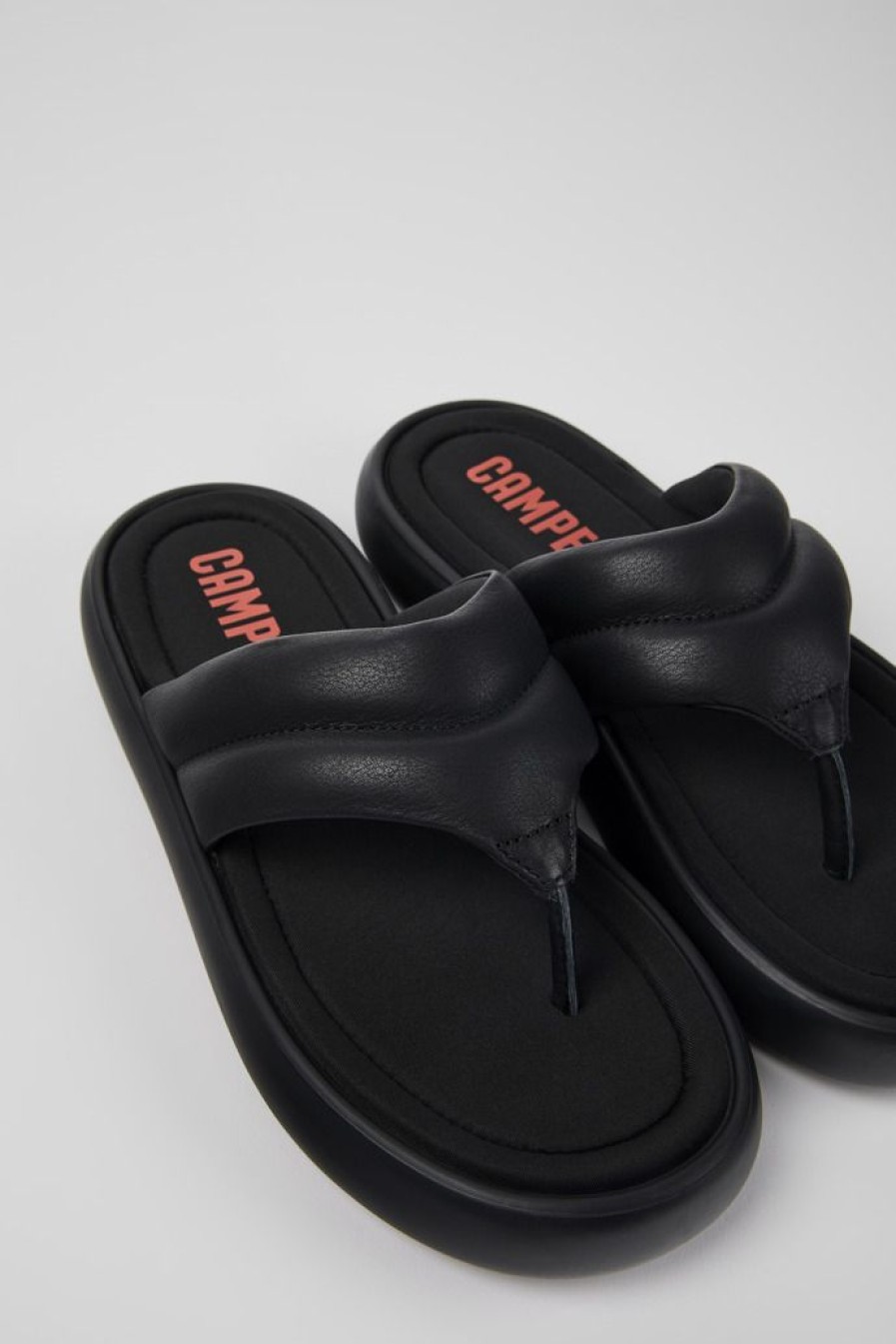 Camper Zwarte Leren Teenslipper Voor Heren