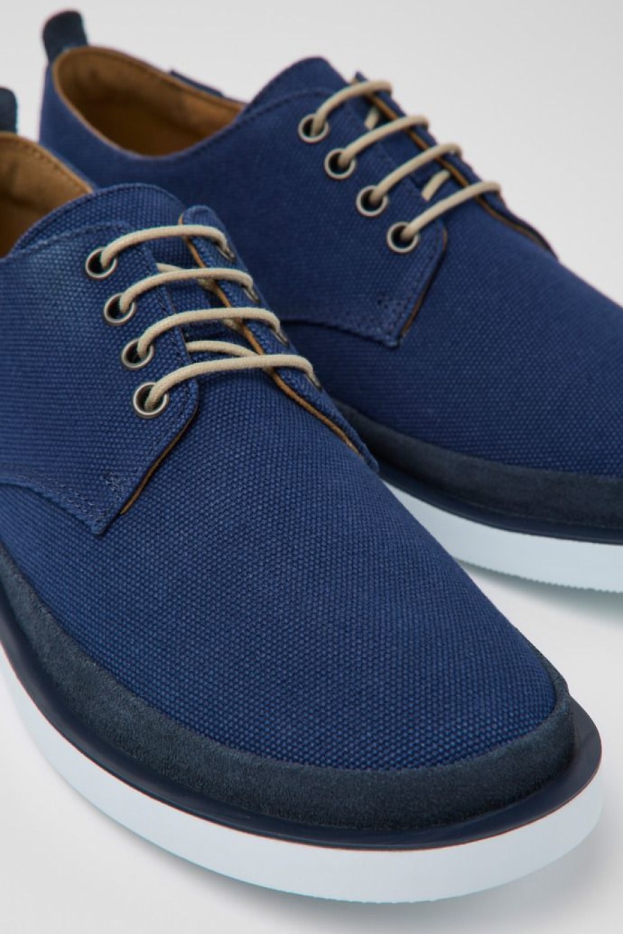 Camper Blauwe Stoffen En Nubuck Herenschoenen