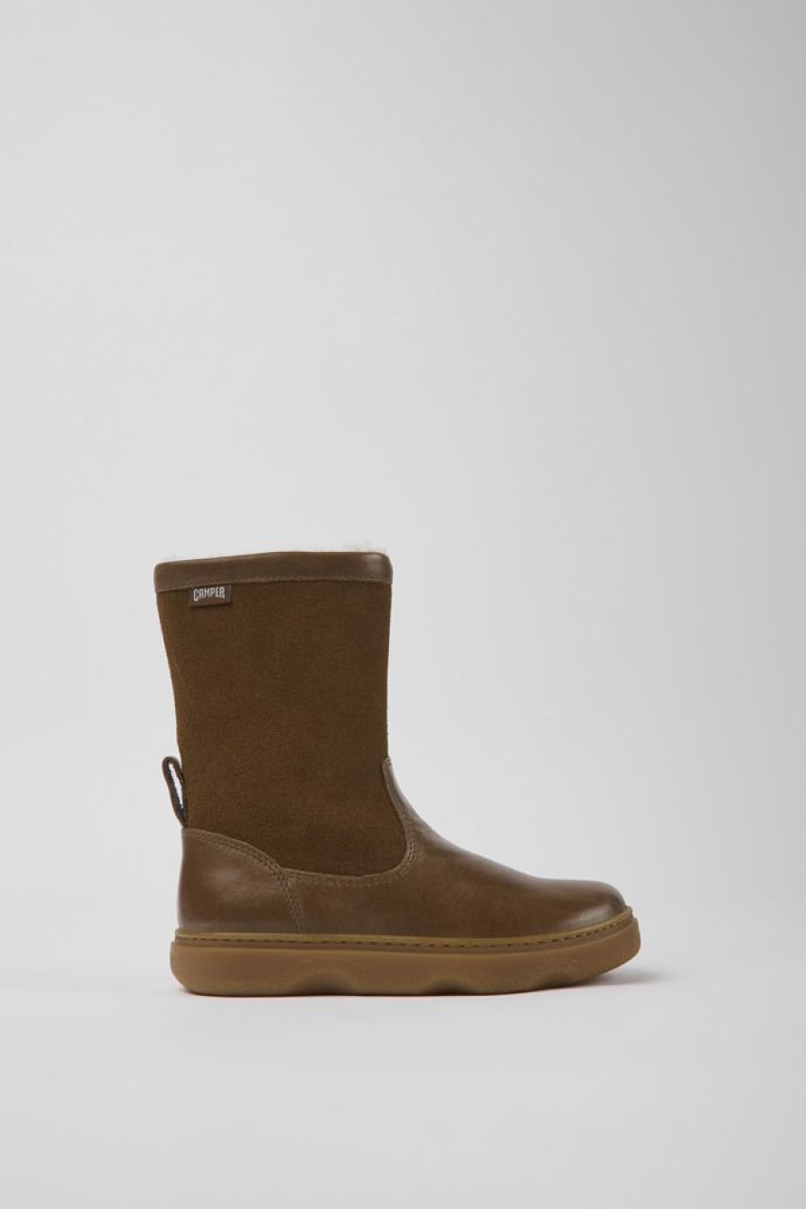 Camper Bruine Leren En Nubuck Kinderlaarzen