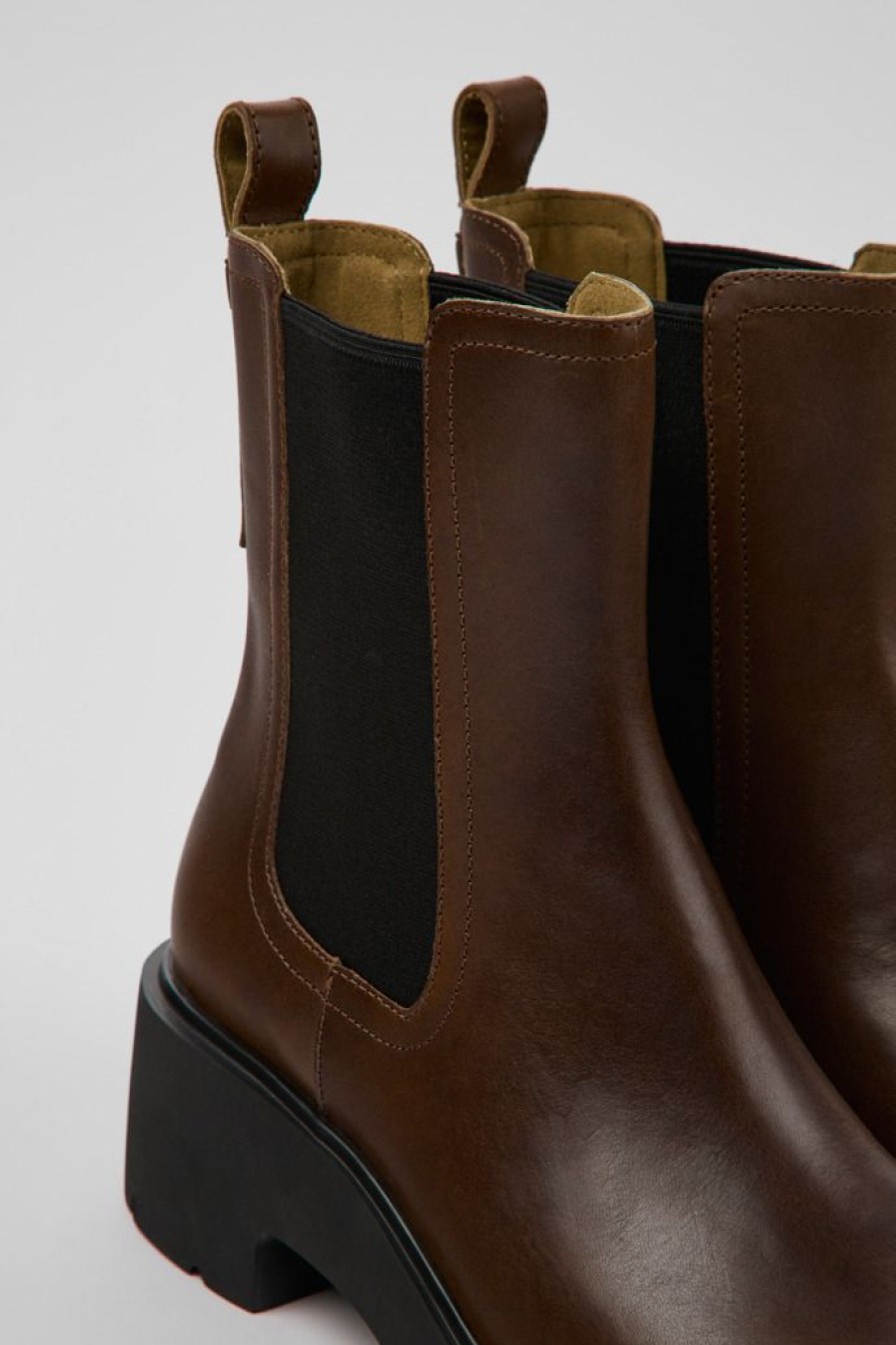 Camper Bruine Leren Chelseaboots Voor Dames